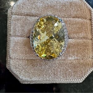 Oval Cut Canary Yellow Moissanite Halo Cocktail Ring Size 5
